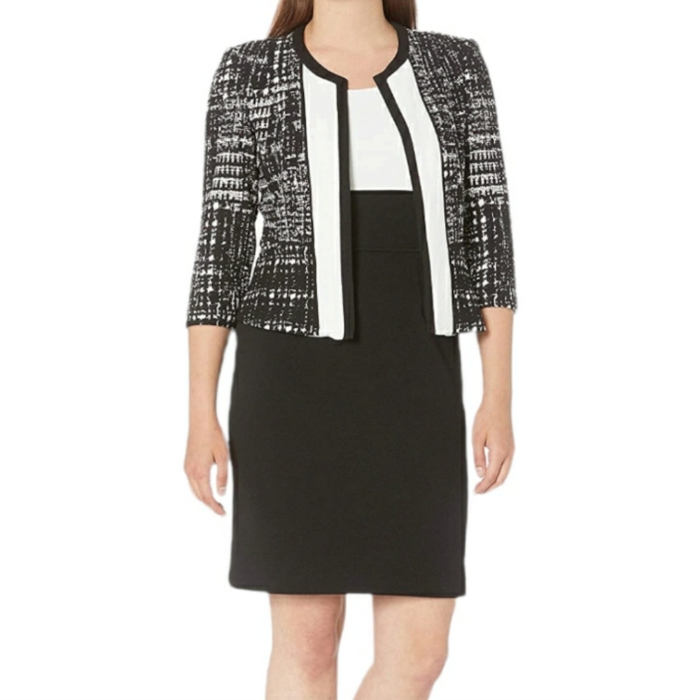 STUDIO ONE NEW YORK Black White Print 2 Piece Dress and Shawl Cardigan Swt 8 NWT